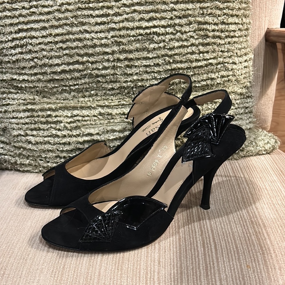 Te Casan G'auluce Seldi Vegan Shoes Black Leather Slingbacks.